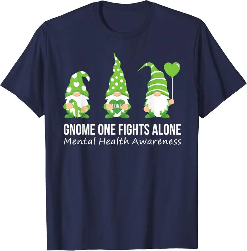 Gnome One Fights Alone Mental Health Awareness Cute Unisex T-Shirt Anime Graphic T-shirts for Men Clothing Women Tees High Quali