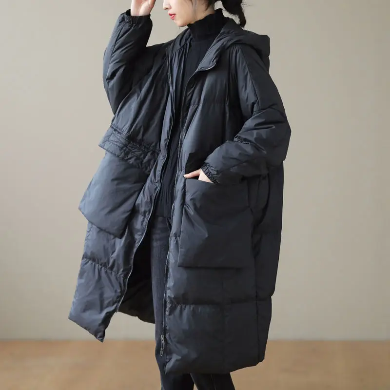 

Winter Casual Oversized Hooded down Cotton Jaet Women's plus Size Korean Sle Thiened Mid-Length Straight Cut Coat