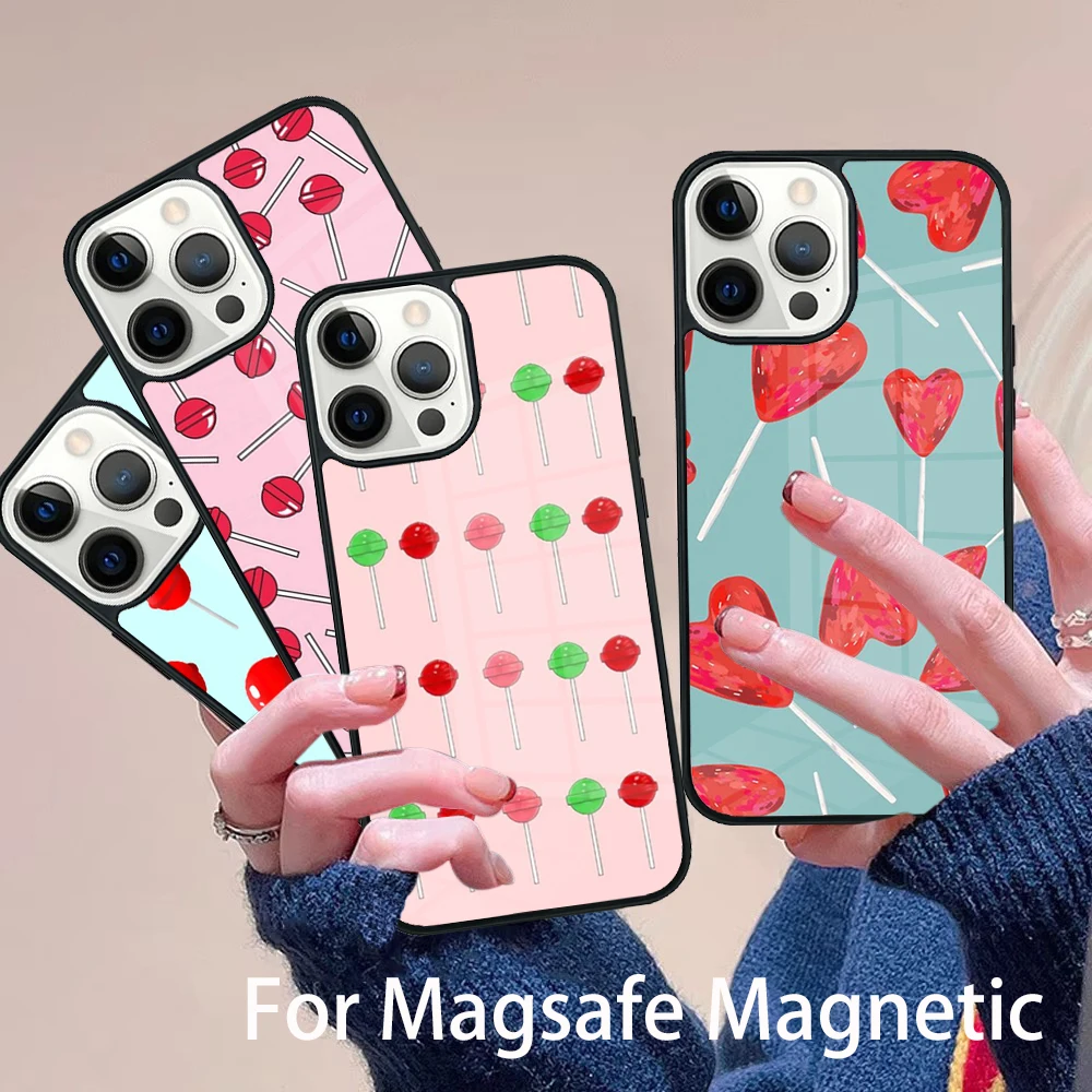 

Red Lollipops Phone Case Magesafe Magnetic Wireless Charge Cover For IPhone 16 11 12 13 14 15 Pro Max Plus Mini