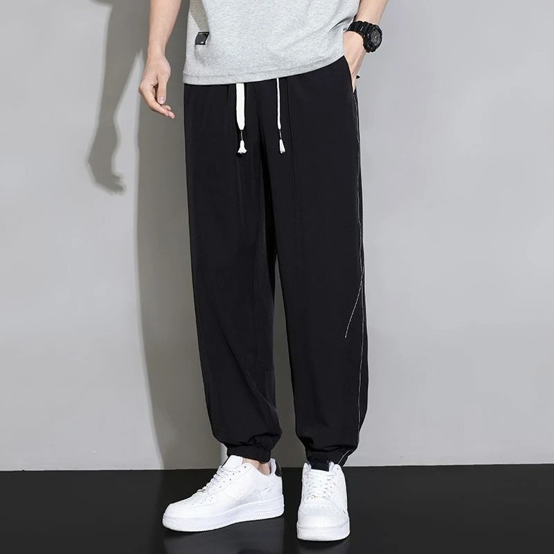 

Summer Thin Baggy Sports Ice Silk Male Trousers Korean Style Y2k Original Clothing Fashion 2025 New in Long Men's Casual Pants