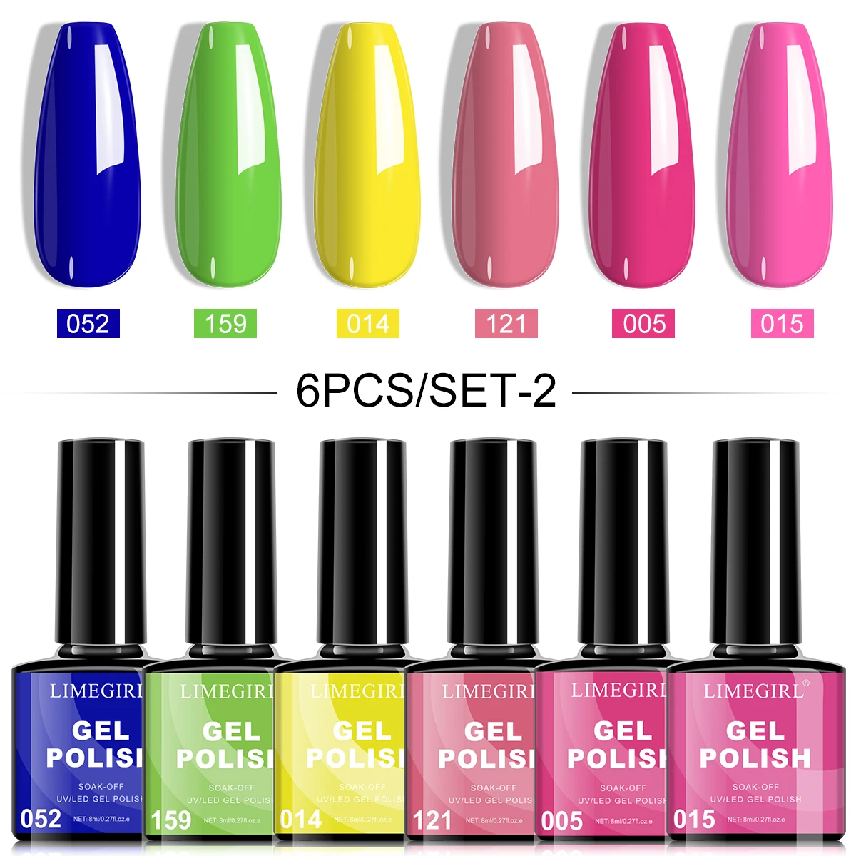 

LIMEGIRL 6 Color Set Gel Nail Polish Colorful Glitter Nail Art Gel Semi Permanent Soak Off UV LED Varnish Nail Polish Kit