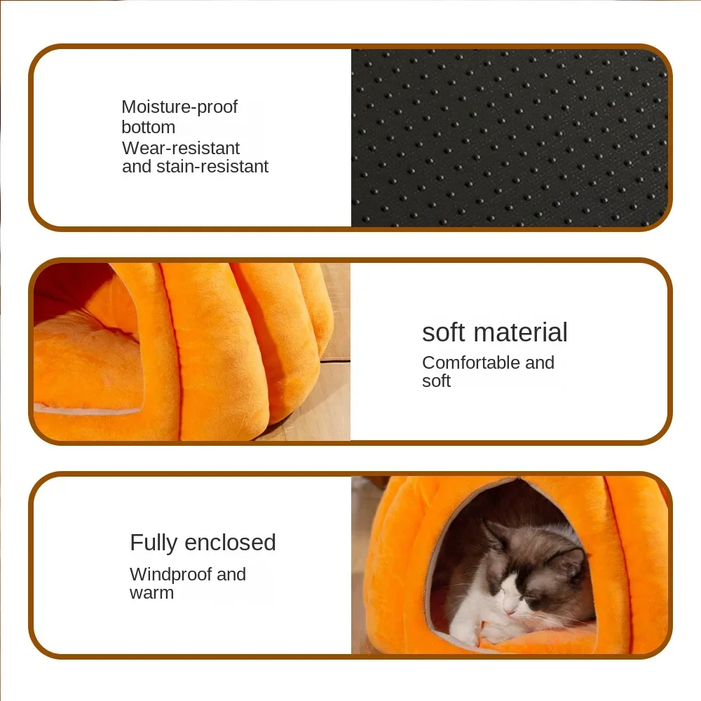 Winter Cat House Christmas Pumpkin Dog Kennel Cat Small Dog Beds Villa Indoor Cat Tent Puppy House Dog Cushion Pet Accessories