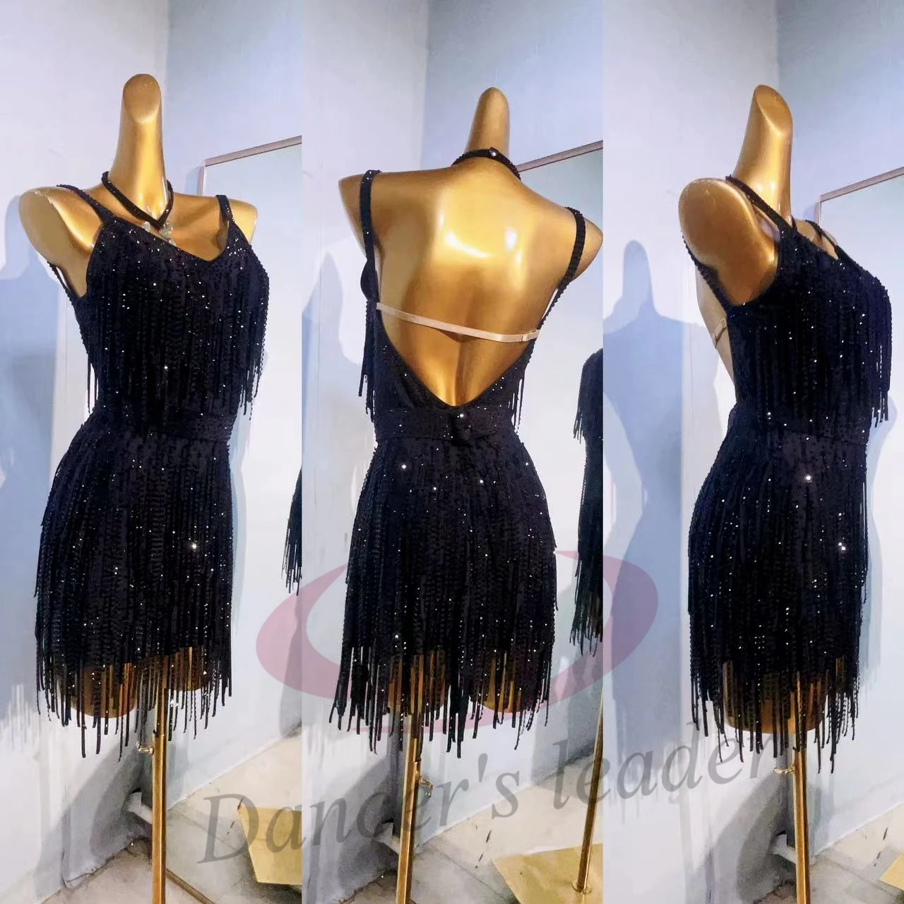 Vestido feminino suspenso com diamante negro, vestido de dança latina profissional, roupa de palco padrão, personalizado high-end, tango, adulto