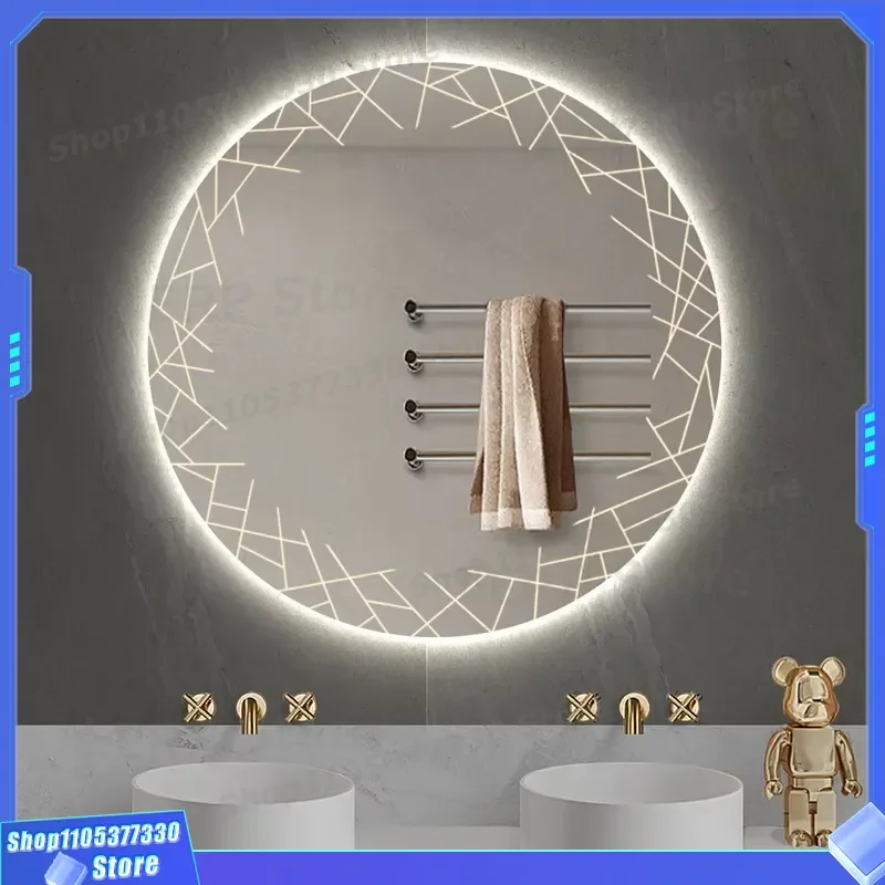 Round Smart Mirror with Bluetooth LED Light Touch Screen Wall Mounted Bathroom Mirror for European American Home Decor Style