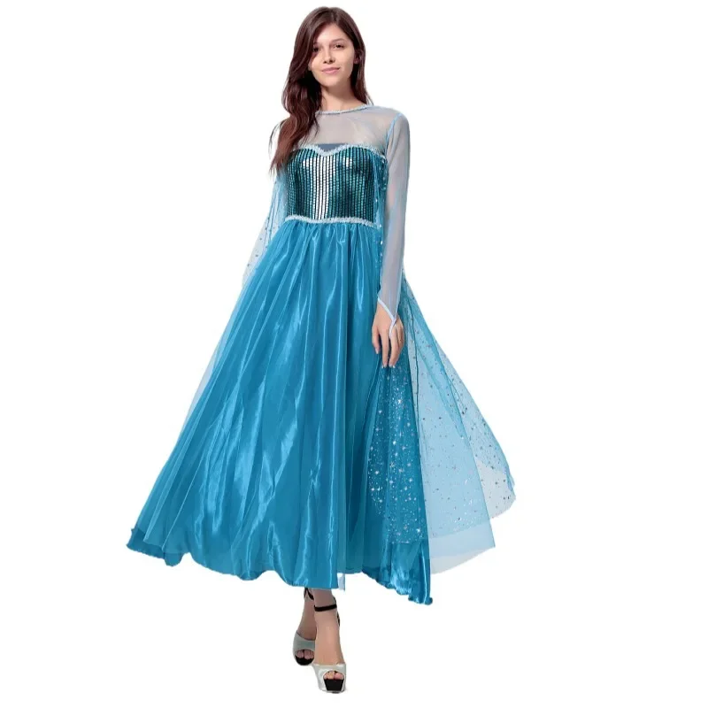 

Frozen Elsa Princess Long Dress Sequin Mesh Elsa Costume Adult Snow Queen Costume Party Dress Halloween Carnival Cosplay Costume