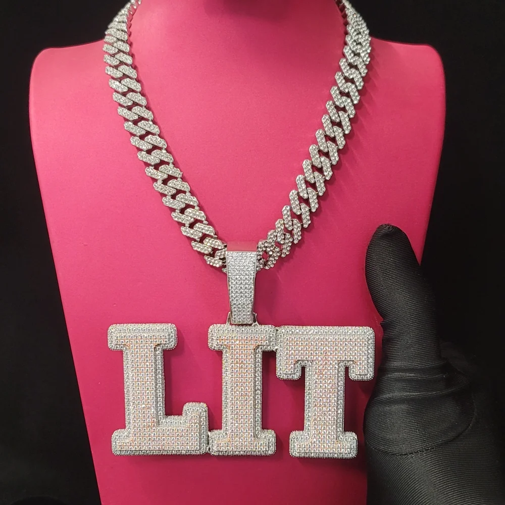 Custom Big Bold Letter Necklace Hip Hop Pendant Can Pass Through 24MM Chain Iced Out Number Nameplate Jewelry Personalized Gifts