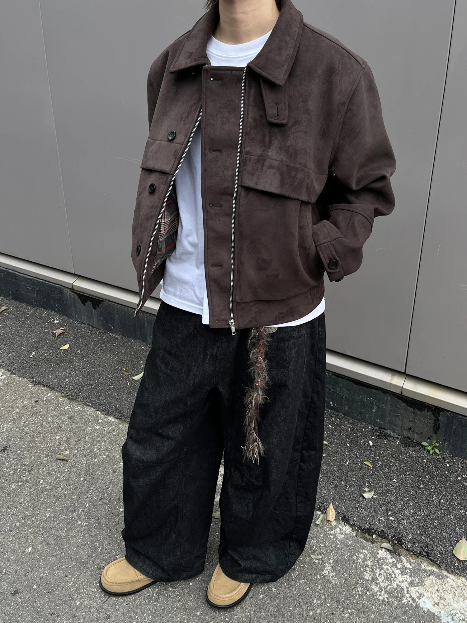 

Ретро American Barn Sle Mocha Hunting Jaet Мужская весенне-осенняя куртка с замшевым воротником Коричневая молодежная повседневная верхняя одежда