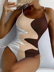 2024 Badeanzug mit Kordel zug einteilig bedruckte Bade bekleidung Frauen Strape Badegäste Badeanzug weibliche Badeanzug Bodysuit