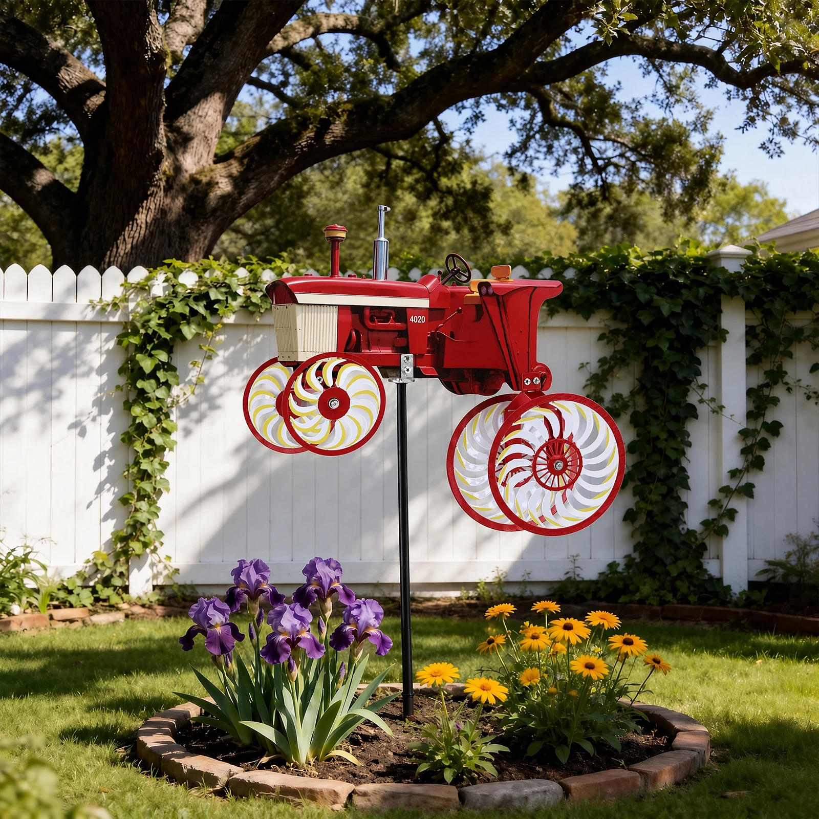 Tractor Windmill Stake with Rotating Wheels Outdoor Tractor Wind Spinner Decorative Windmill for Garden Yard Patio Lawn Decor