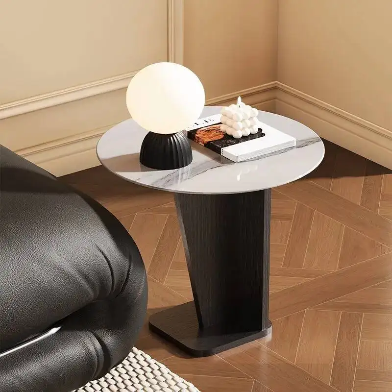 Round Tempered Glass Sofa Side Table, Modern Simple Style, Small Apartment Bed Head Corner Table, Square Coffee Table