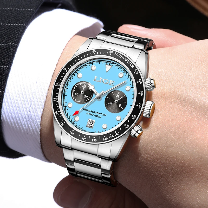 LIGE Top Brand Luxury Men\'s Quartz Watches Original Watch for Men Waterproof Luminous Date Stainless Steel Wristwatch Male Clock