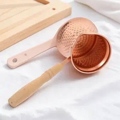 

1pcs Copper Alloy Turkish Coffee Pot With Wooden Handle Multi-Function Stovetop Kettle For Milk Heating Soup Cooking Kitchen