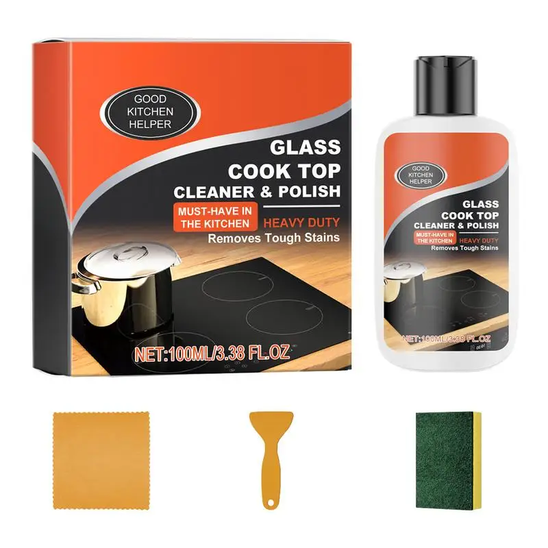 Cleaner Kit For Kitchen Heavy Duty Non-Scratch Cooktop Cleaner Glass Cleaning Kit Ceramic Non-Abrasive Powerful Kitchen