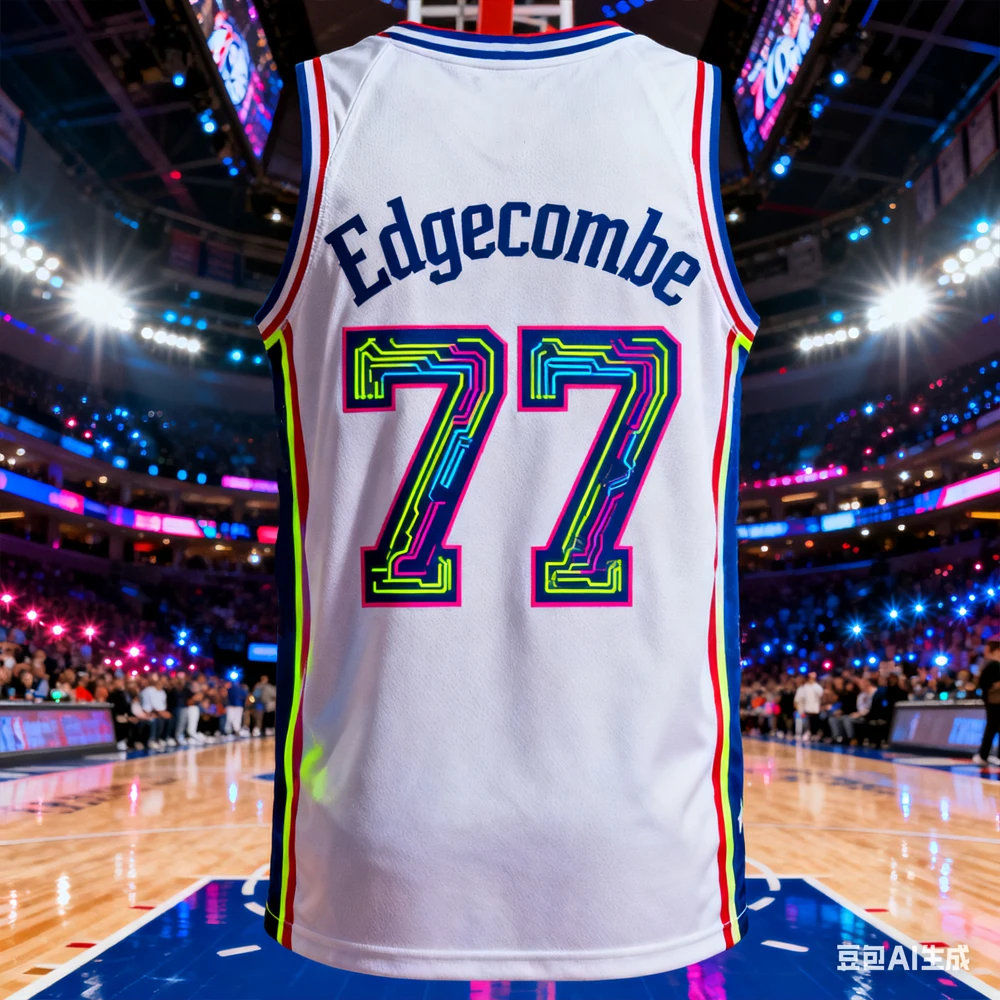 سترة كرة السلة للرجال V. J. Edgecombe 3D AI Edition # 77 قمصان كرة السلة الأمريكية للشباب والأطفال، قمصان بدون أكمام كبيرة الحجم قابلة للتنفس #1