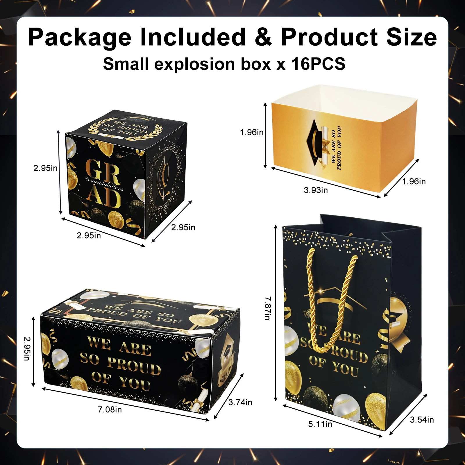 16Pcs Graduation Exploding Money Gift Box Black Glod Congrats Bouncing Surprise Cash Pop-Up Box Grad Cash Gift Idea for Congrats