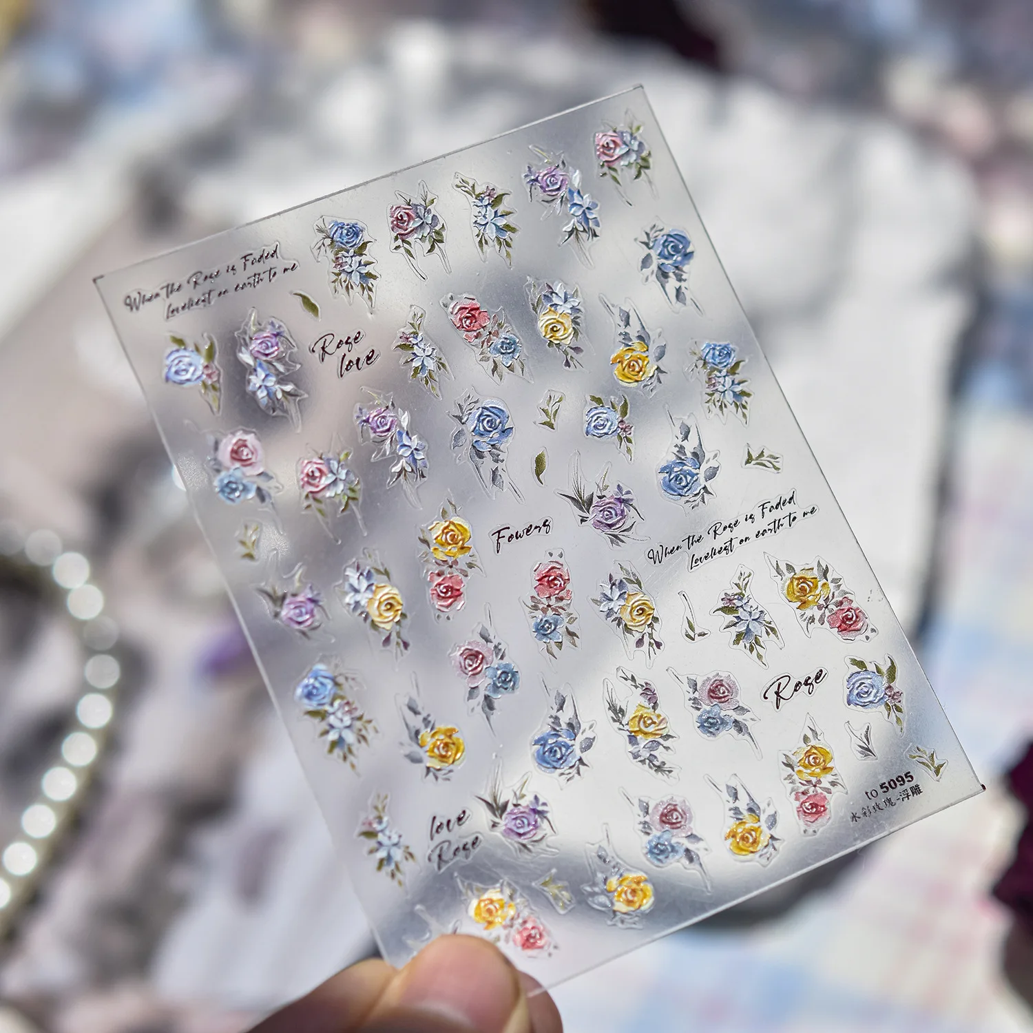 エレガントな水彩ローズ高品質フラワーネイルステッカーデザイン装飾 DIY マニキュア T-5096