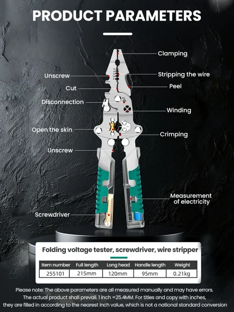 Fususbe سلك تجريد كماشة اختبار الجهد كابل قطع العقص كماشة متعددة الوظائف سلك متجرد كماشة كهربائي