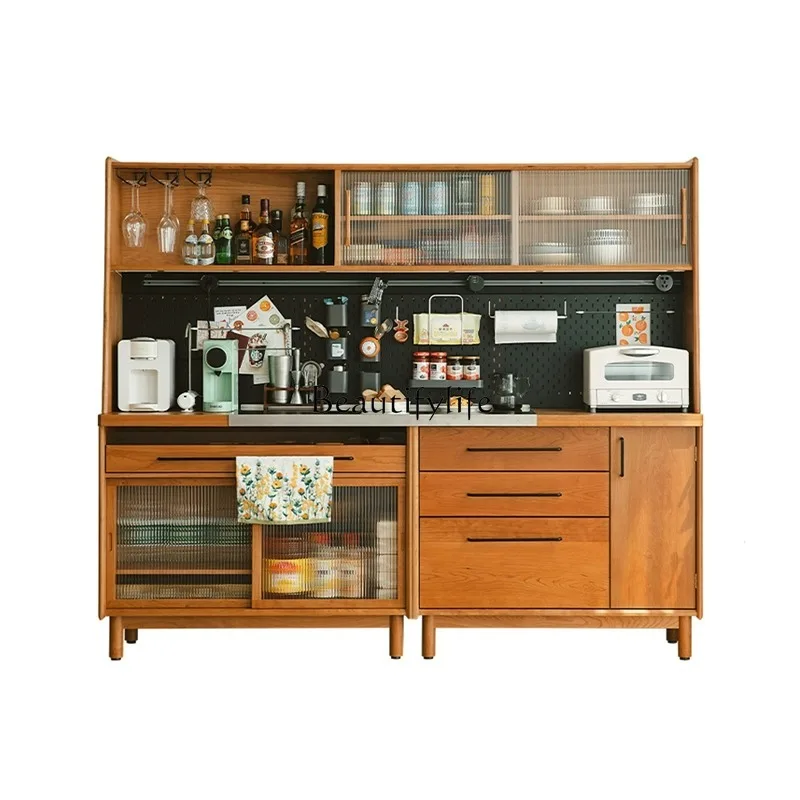 

Nordic side cabinet hole board solid wood storage kitchen wall household storage locker