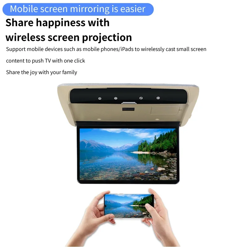 15.6 Inch Android Car Monitor 4+64GB Multimedia Player 4K IPS Screen Roof Mount Display Ceiling TV Support AirPlay Miracast HDMI