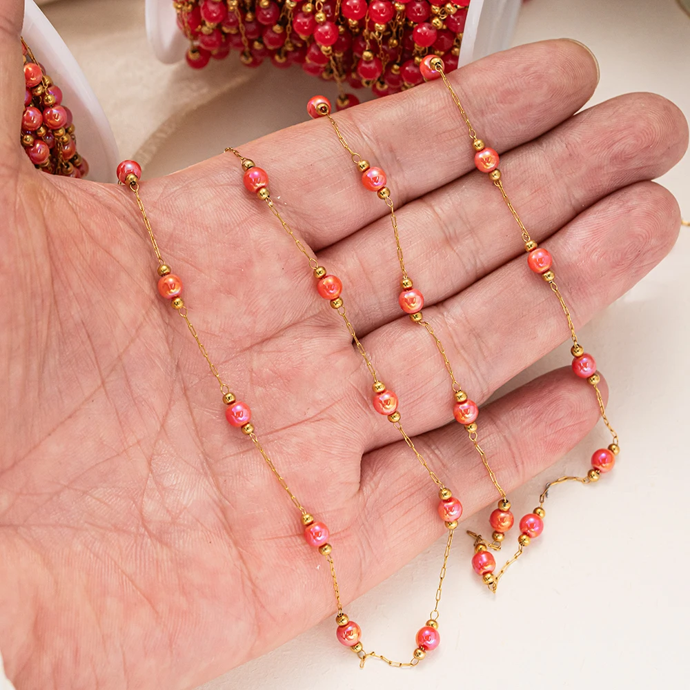 1 Meter runde Steinperlen, 5 mm Edelstahlkette für die Schmuckherstellung, DIY-Halsketten, Armbänder, Kleidung, Bastelbedarf, Komponenten – Detail 3
