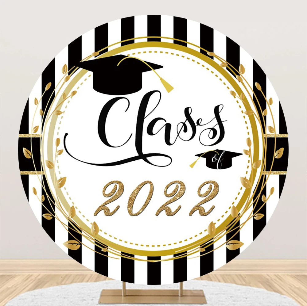 

Laeacco Congrats Grad Circle Backdrop Class of 2022 Black White Striped Bachelor Cap Portrait Customized Photography Background