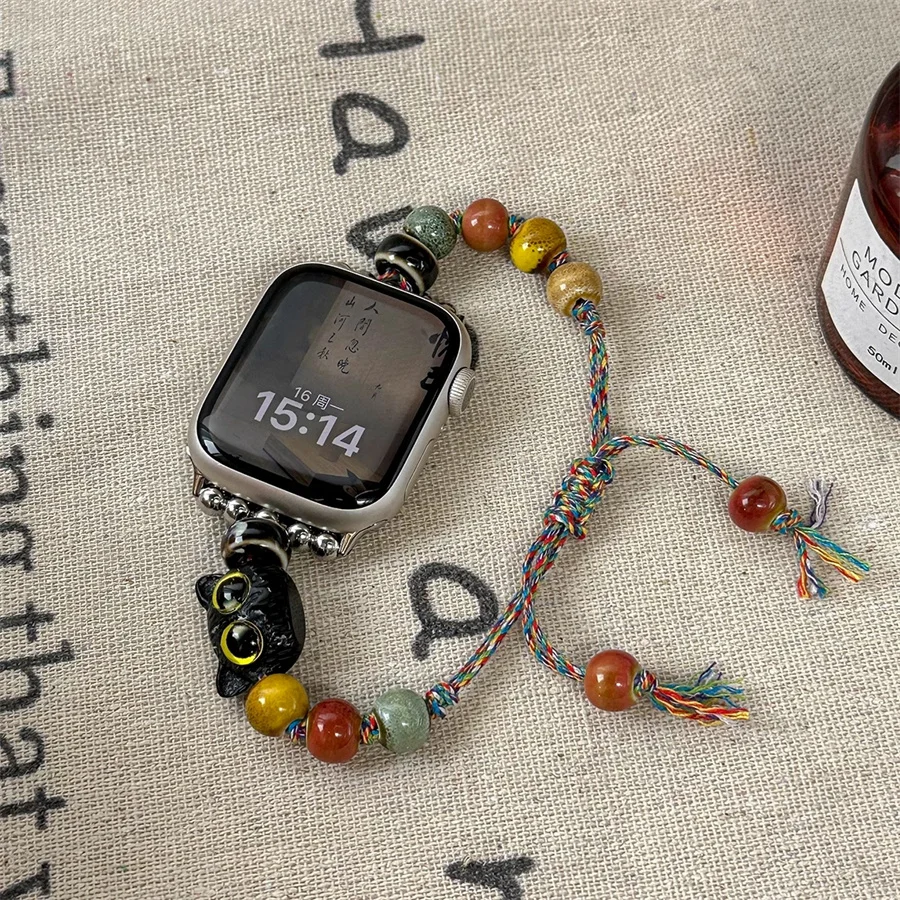 

New personalized cartoon cute cat head ceramic compatible with iWatch strap 38mm 40mm 41mm 42mm 44mm 45mm 49mm for women, fashio