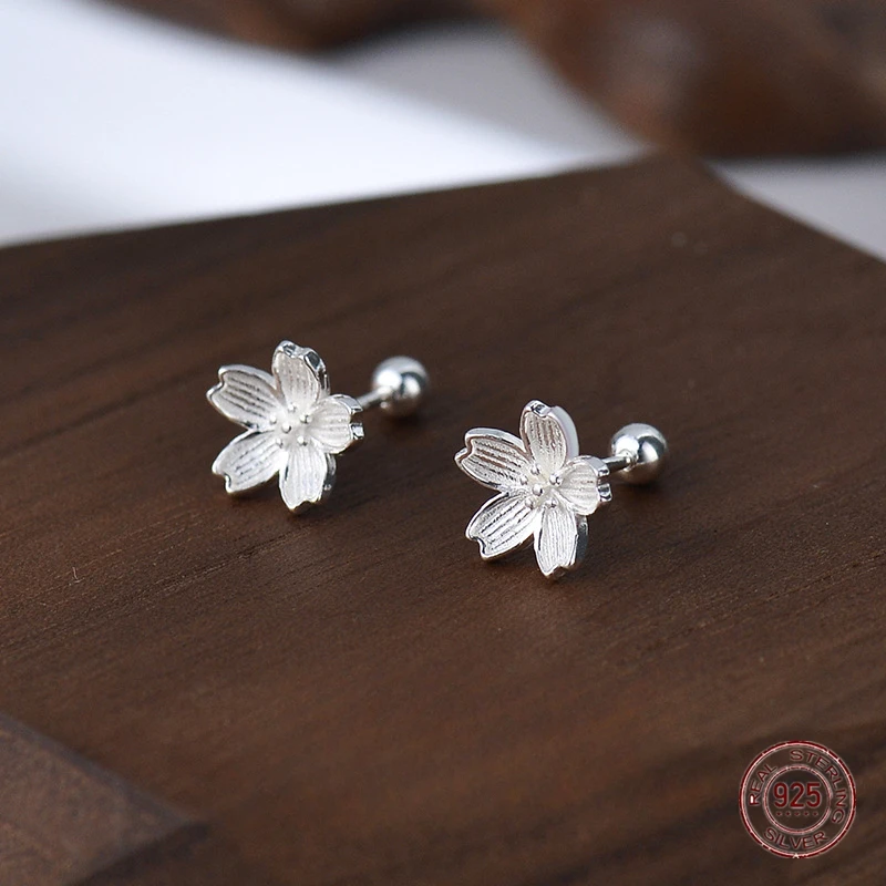 

925 Sterling Silver Flower Plant Screw Stud Earrings Women's Cute 2023 New in Korean Fashion Earring Summer Jewelry Enfashion