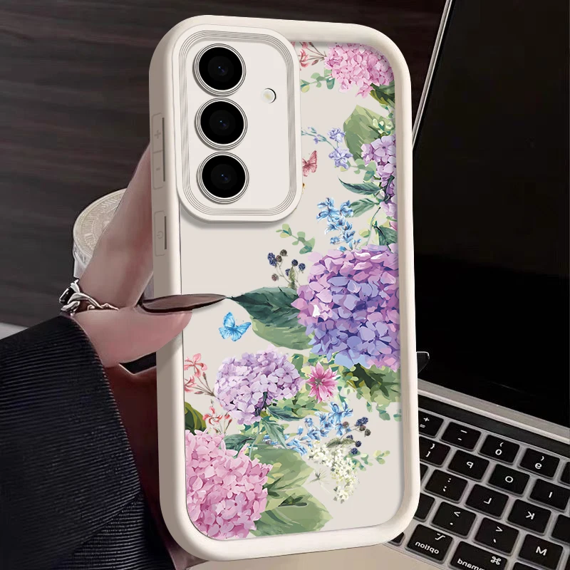 Hydrangea Silicone Case For Samsung Galaxy S25 S24 S23 S22 Ultra S24 FE A55 A54 A15 A14 A35 A52 A25 A16 A56 5G Soft Phone Cover