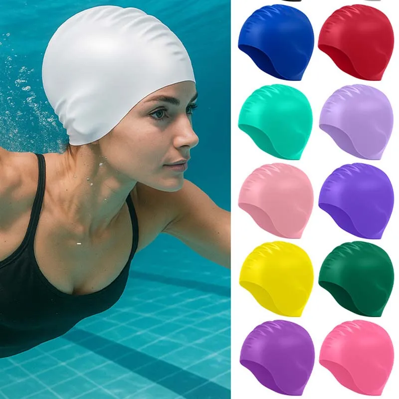 

Summer Adult Swimming Cap Big Space Professional Waterproof Ear Protection Swimming Waterproof High-Quality Silicone Swimming Ca