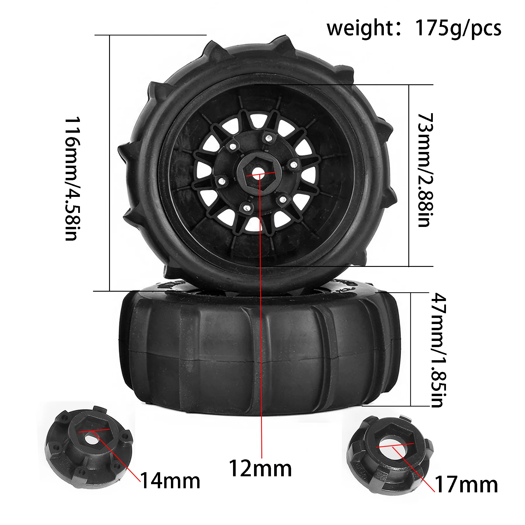 RED SPIDER 4Pcs 1/10 RC Short Course Sand Digging Tyres Beach Paddle Tires Fit Traxxas Slash RC Desert Truck Replacement Parts