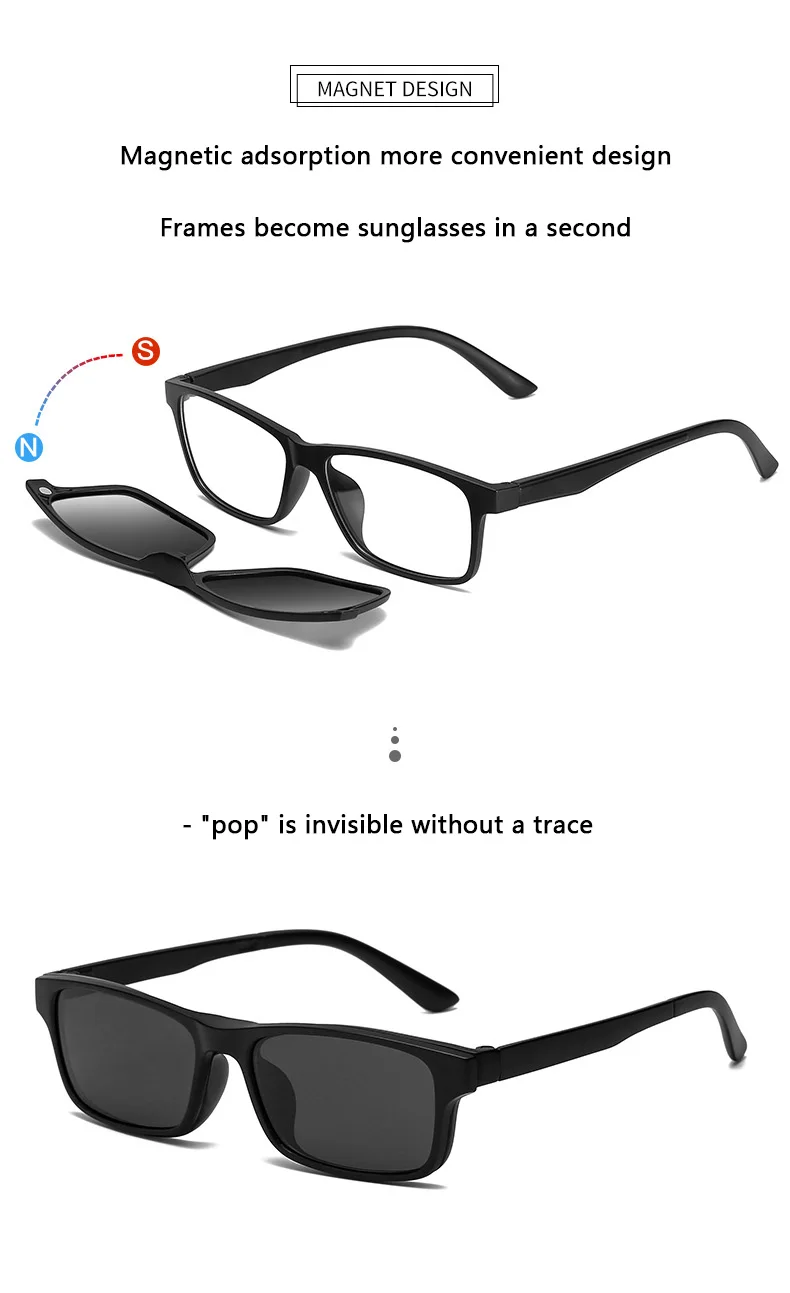 2249A 6 In 1 Brillengestell Männer Frauen Mit 5 PCS Clip Auf Polarisierte Sonnenbrille Magnetische Gläser Männlich Computer Optische – Detail 3