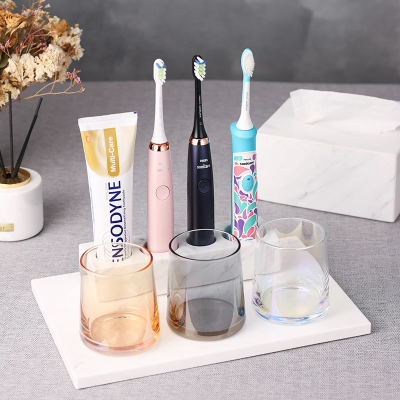 Minimalist marble electric toothbrush holder wash station wash cup gargle cup tray set