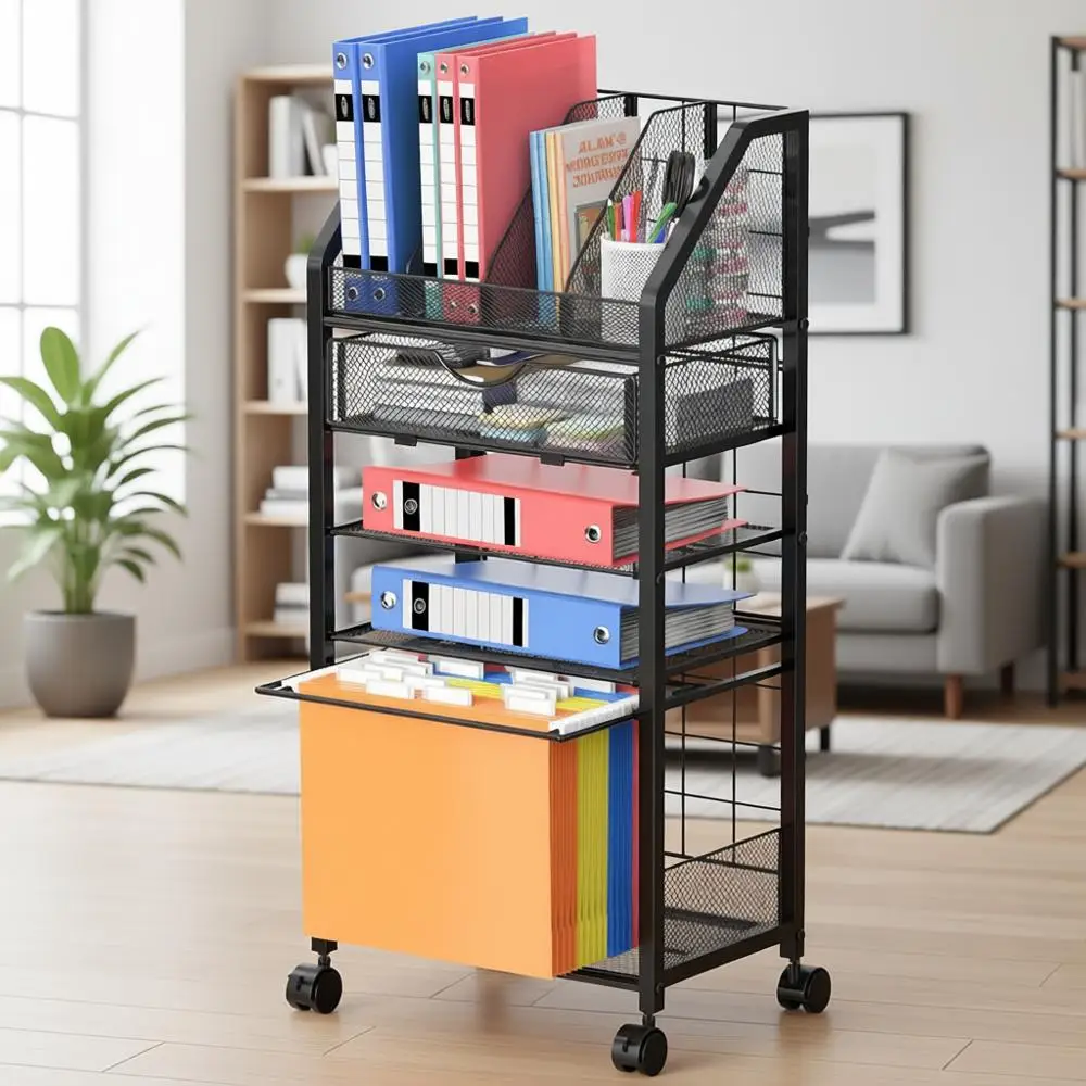 

Пятиуровневая передвижная тележка с выдвижными ящиками, металлическая офисная тележка-органайзер с выдвижными полками, мобильная тележка для учителей, подвесное хранение для документов