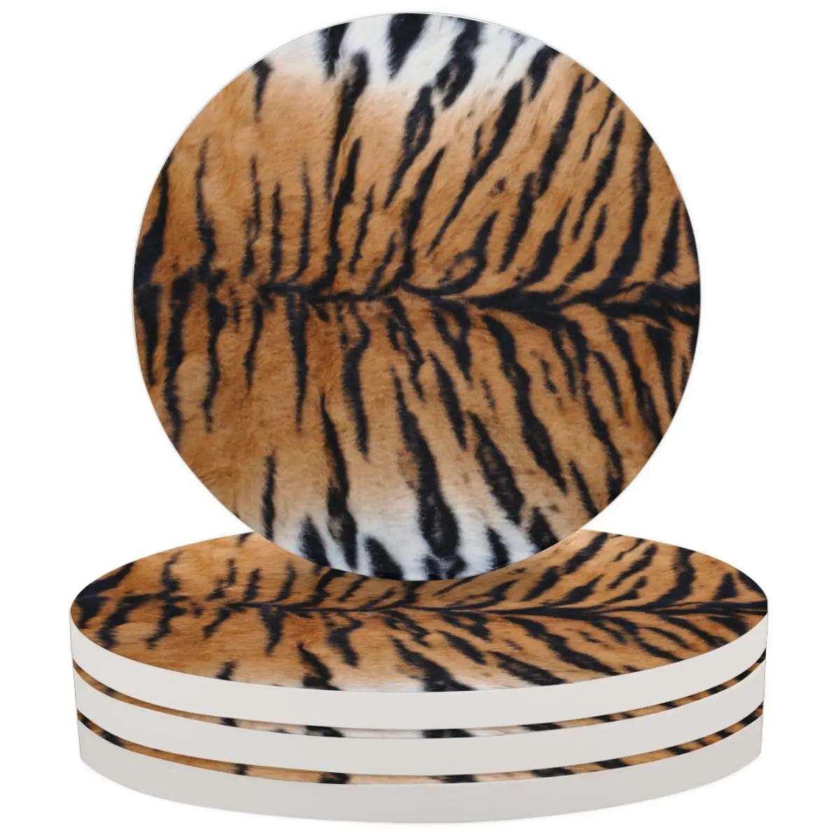 Animal Tiger Pattern Coasters for Drinks, Absorbent Round Ceramic Coasters Cork Backing Tabletop Protection Mat for Drinks Mugs
