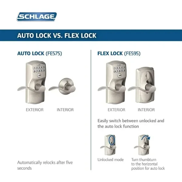 SCHLAGE FE575 PLY 619 Acc Plymouth-Tastatorgang mit automatischer Verriegelung und Akzenthebeln, satiniertes Nickel