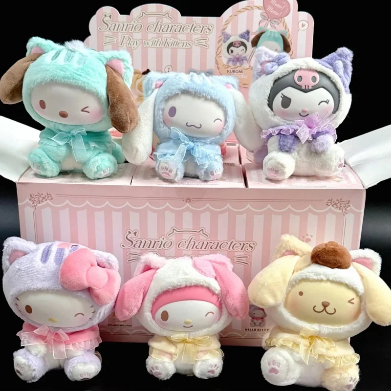 

Оригинальный Hello Kitty Kuromi Play With Kitten Series слепая коробка виниловый брелок кукла милый рюкзак кулон украшение подарок на день рождения
