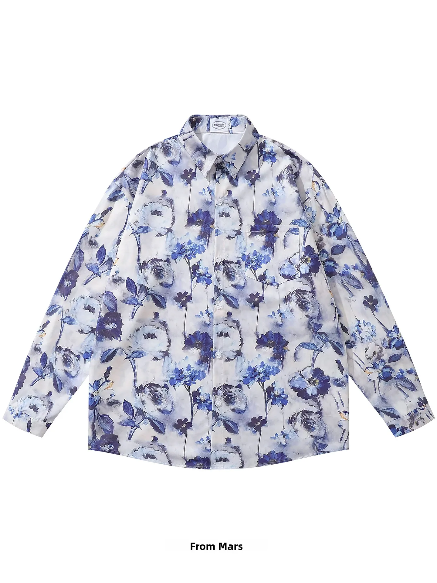 

Loose Fit Blue Bot Floral Casual irt from Lazy Sle Japanese Retro Versatile Long Sve Youth ular Breathable ...