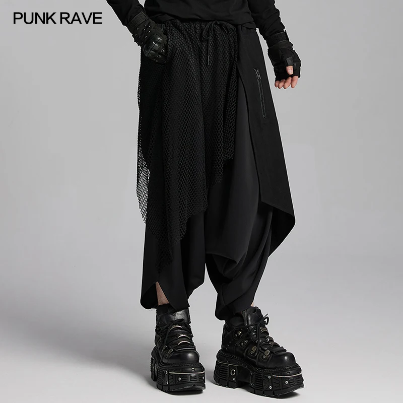 PUNK RAVE Men's Dark Punk Hanging Crotch Pants Casual Free Style Fashionable High Street Black Trousers Men Clothing