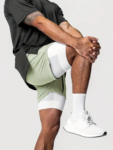 Pantalones cortos deportivos para hombre, doble capa, secado rápido, baloncesto elástico, equipo de entrenamiento para correr, sentadillas profundas, fitness
