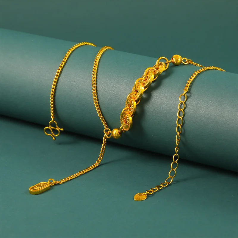 24k Real Gold Plated Feng Shui Chinese Five Emperor Coins Lucky Necklace Wealth Fortune Blessing Adjustable Y Shaped Dainty Jewe