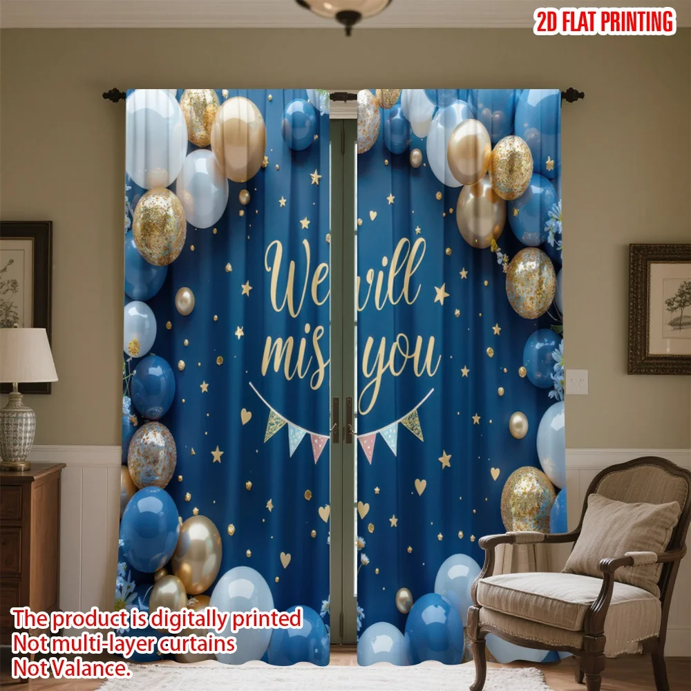 

2D flat printing 2pcs Window Drapes Farewell Balloon Garland Digital Printed Polyester Drapes Festive Wall Decor for Photo
