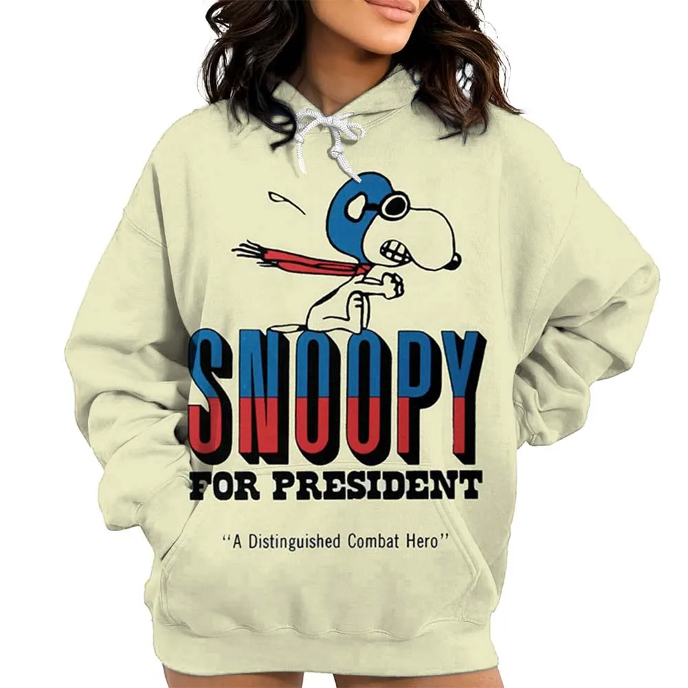Allentato, girocollo, pullover, felpa con cappuccio da donna Snoopy Cute Kitty Autunno/Inverno maglione stampato da donna maglione con cappuccio casual alla moda