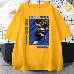 Giyu Tomioka Anime Demon Slayer Prints Mens Cotton T-Shirts Personality Trend Casual Short Sleeve All-math Oversize Man Clothing