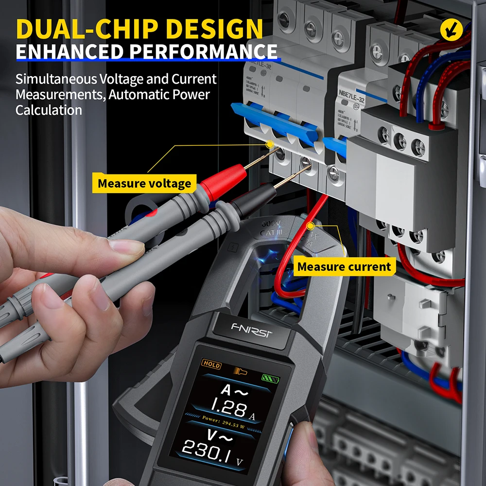 FNIRSI DMC-100 Digitalmultimeter 600 A AC DC Strom TFT Farbbildschirm Spannungszangenmessgerät mit USB-Ladegerät für Elektriker-Werkzeuge