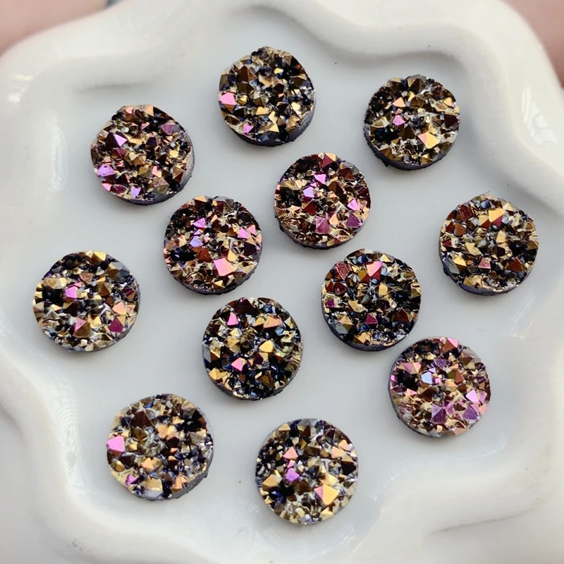 80PCS 10mm Mineral Surface Resin Rhinestone Flatback Glitters AB Cabochon Stone DIY Wedding Decoration Crafts -HB96