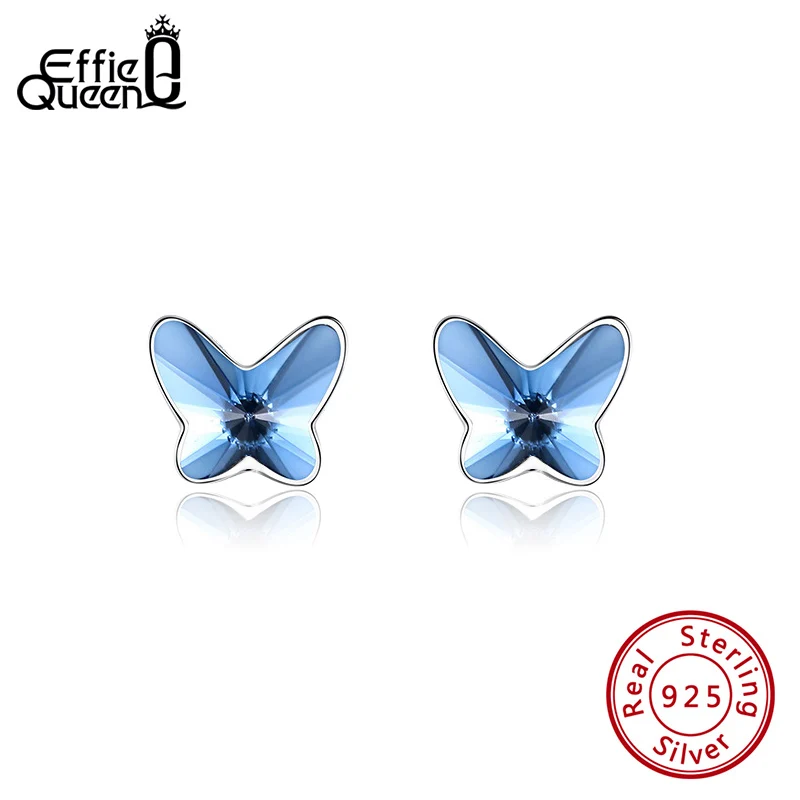 

Серьги-гвоздики Effie Queen из стерлингового серебра 925 пробы, синие блестящие серьги-гвоздики с кристаллами Swarovski в стиле бабочки, изысканный аксессуар для ушей SWE04