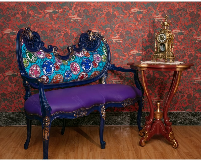 Living room furniture European fashion Klein blue-purple solid wood cloth leather two sofa chairs American chairs