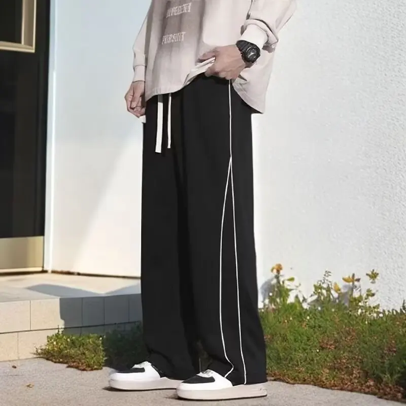 Y2K Side Striped Men Sweatpants Joggers Pant Solid Drawstring Wide Leg Straight Casual Unisex Men trousers Sport Pants