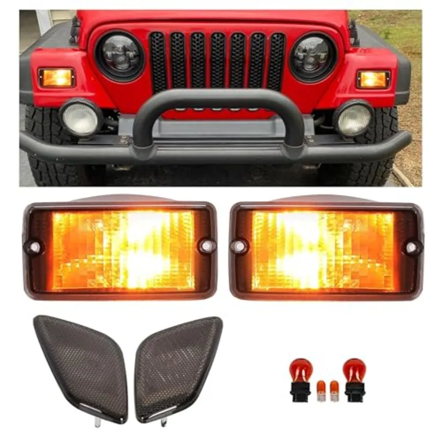 

В наличии: Боковые габаритные и сигнальные фонари, совместимые с Jeep Wrangler TJ 1997-2006 годов выпуска, 4 шт., с затемненными линзами, для бампера, указатели поворота.