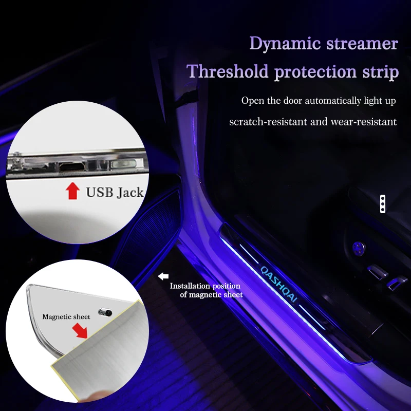 Customized Upgrade USB Power Moving LED Welcome Pedal Car Scuff Plate Pedal Door Sill Light For Nissan Qashqai J10 J11